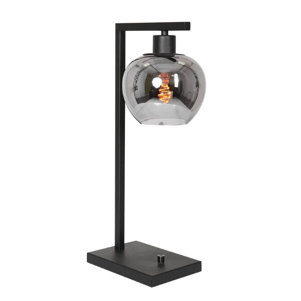Zwarte tafellamp Lotus met rookglas Zwarte tafellamp Lotus met rookglas