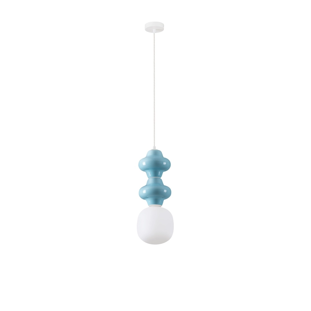 Hanglamp Clio M blauw keremiek met wit glas Lyora 5212017461254