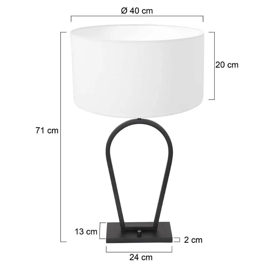 Zwarte schemerlamp Stang met witte chintz kap Steinhauer 8712746166835