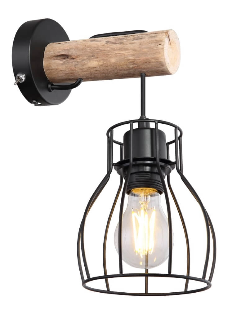 Wandlamp Mina zwart met hout Wandlamp Mina zwart met hout