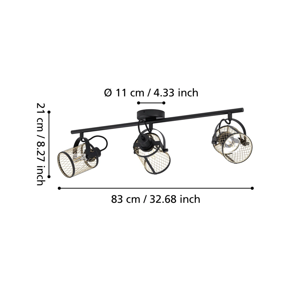 3-lichts plafondlamp Dellow zwart met goud Eglo 9002759435332
