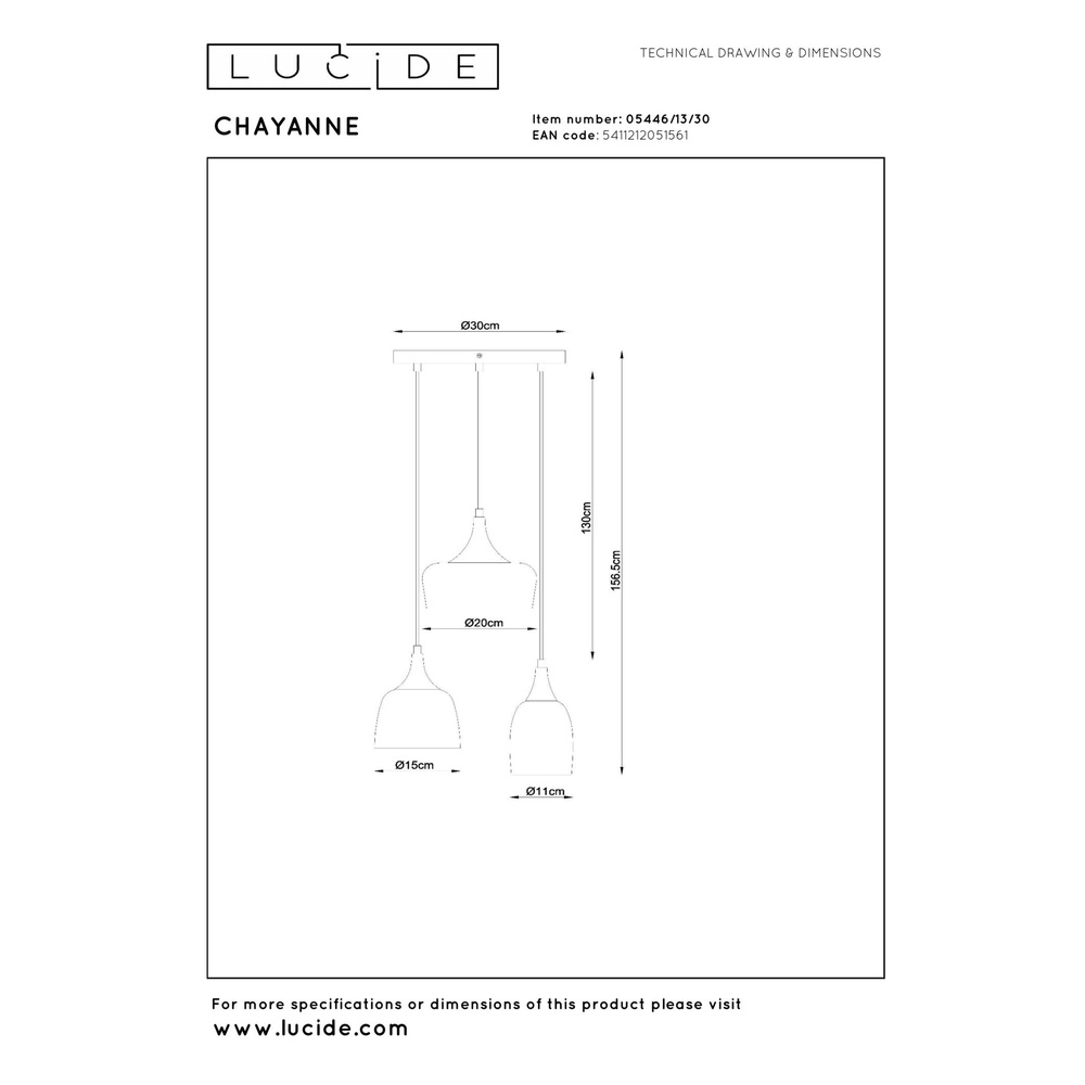 3-lichts hanglamp Chayanne design zwart met goud Lucide 5411212051561
