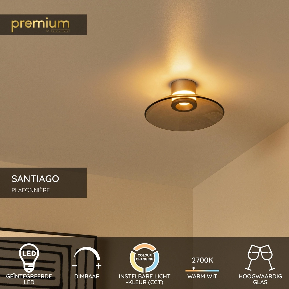Led plafondlamp Santiago Ø 23cm - champagne met amber glas Premium by Lucide 5411212221889