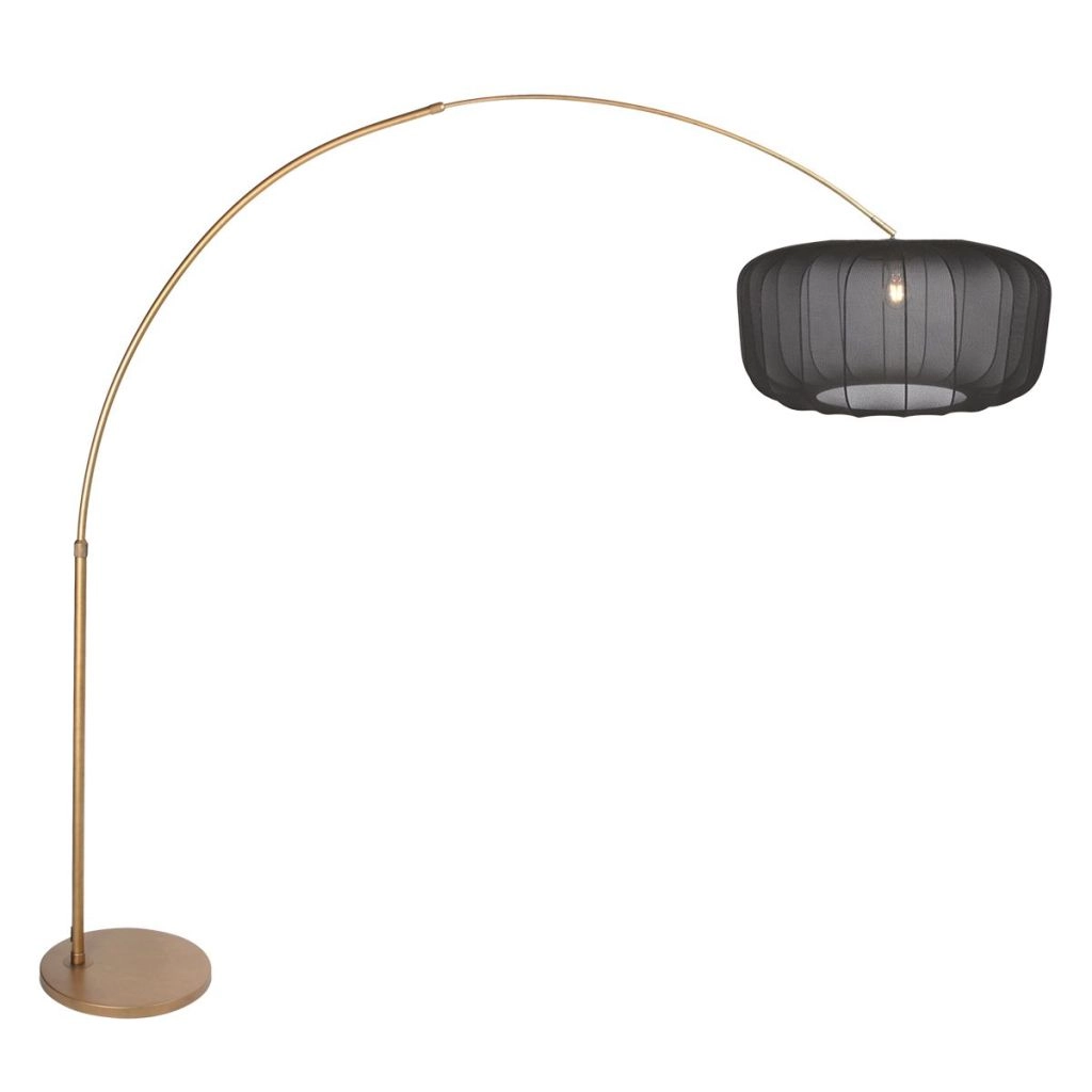 Bronzen booglamp Vela Lino met zwarte kap Ø60cm