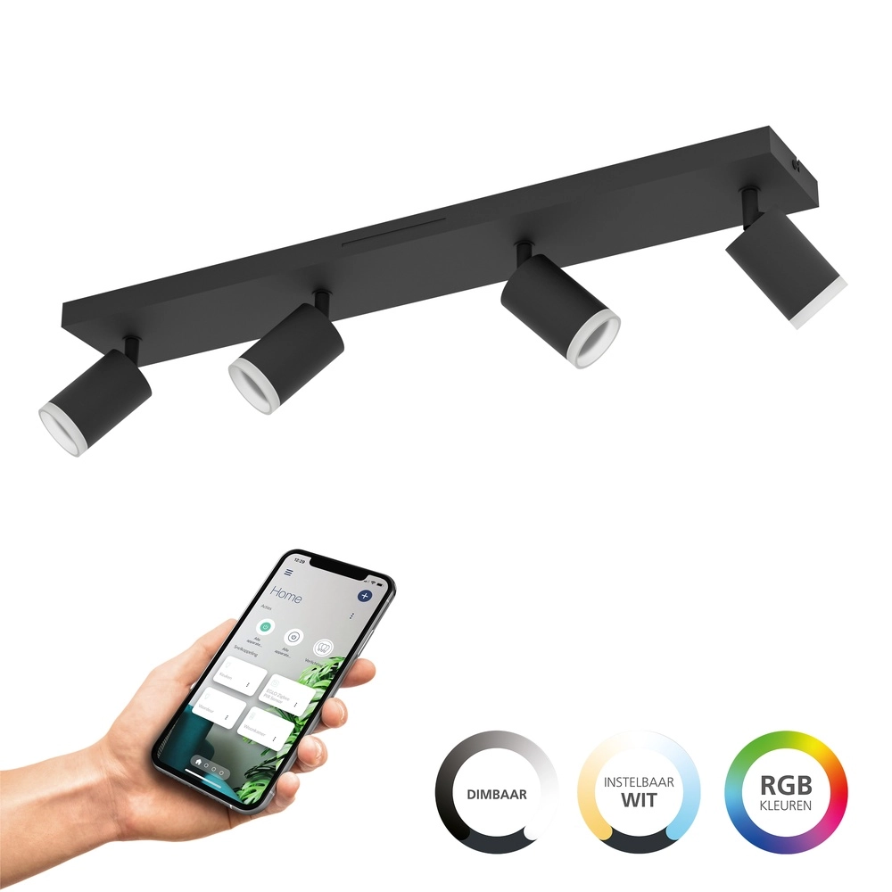Smart opbouwspot Melitello-Z zwart 4-lichts Smart opbouwspot Melitello-Z zwart 4-lichts