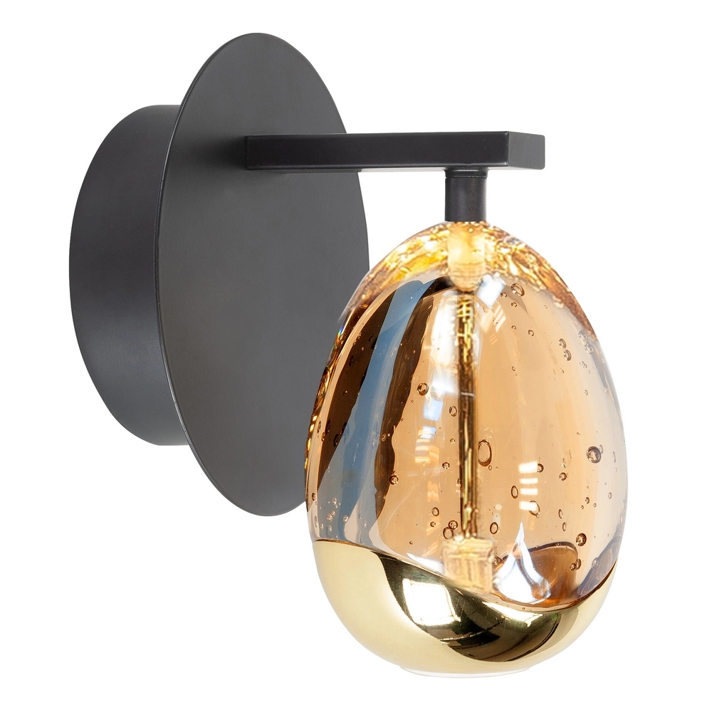 Wandlamp Golden Egg zwart met amber glas Wandlamp Golden Egg zwart met amber glas