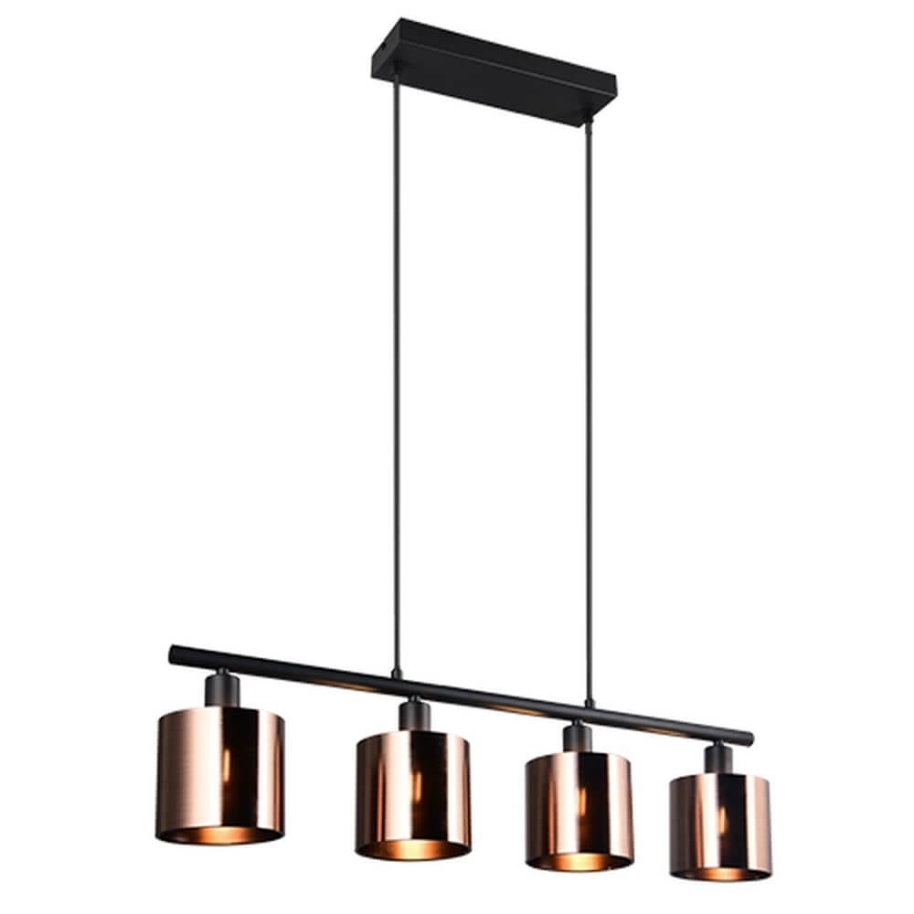 4-lichts hanglamp Jason zwart met koper brons 4-lichts hanglamp Jason zwart met koper brons
