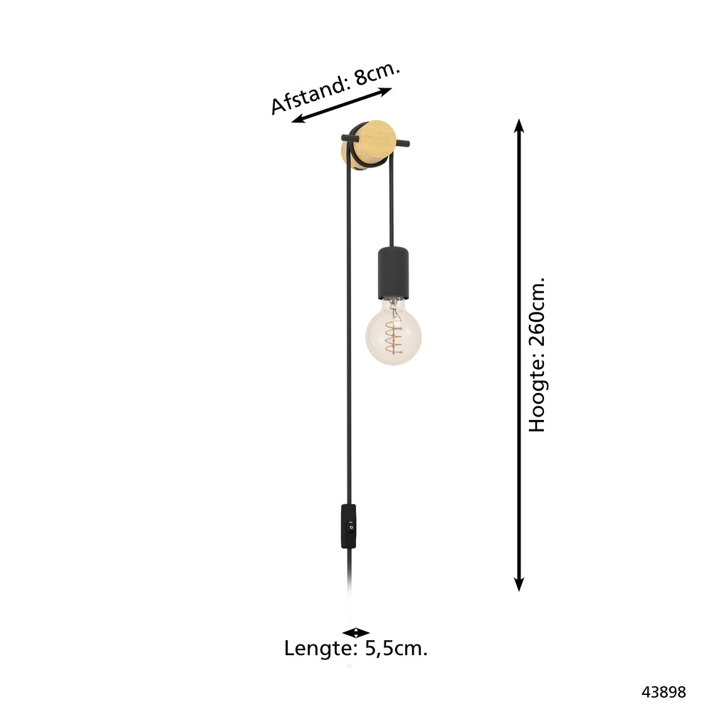 Wandlamp Buddon houtlook met schakelaar Eglo 9002759438982