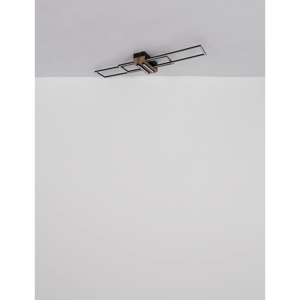 Moderne plafondlamp Dakari zwart met hout Globo 9007371528479