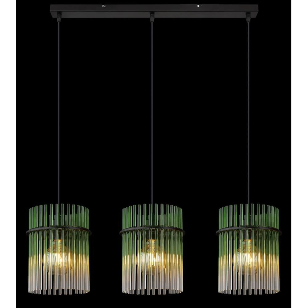 Zwarte hanglamp Gorley met groen glas 3-lichts Globo 9007371474974