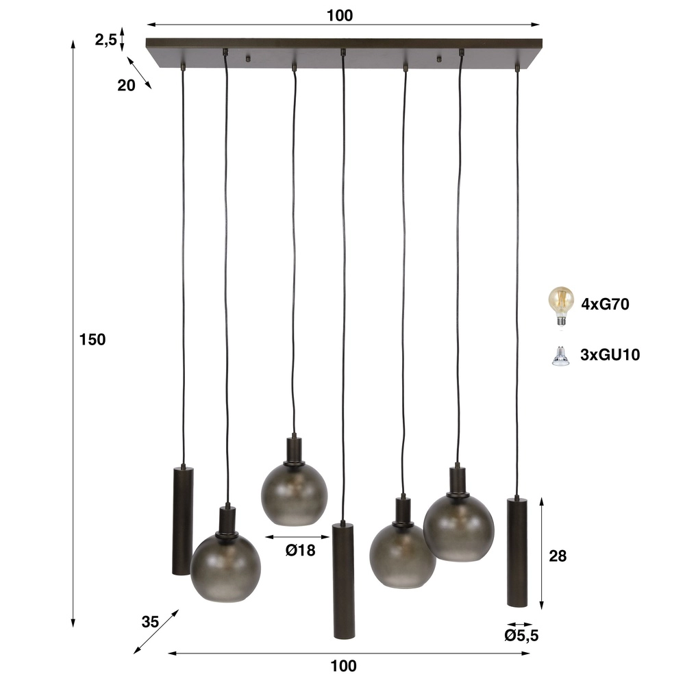 Hanglamp eettafel Sfera met glazen bollen en pendels Lyora 8716803512399