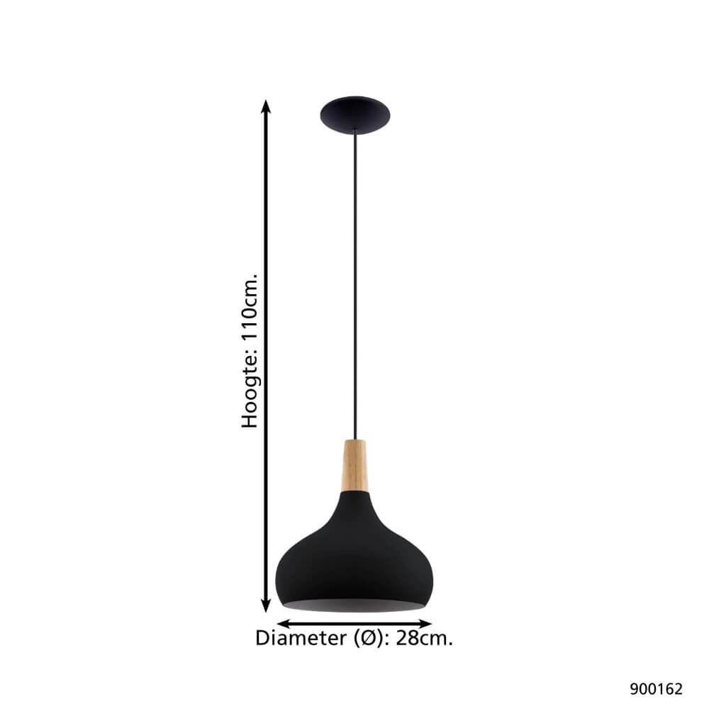 Zwarte hanglamp Sabinar Ø 28cm met hout Eglo 9008606235780