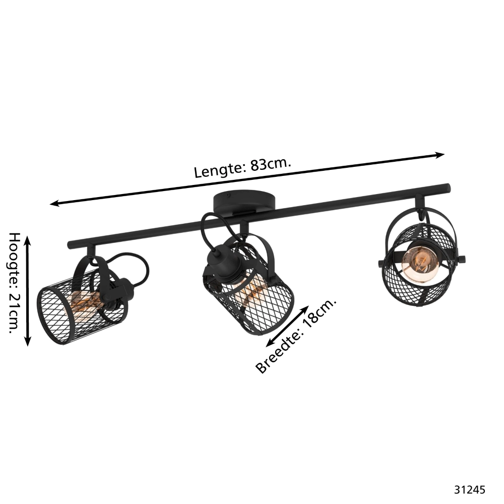 Plafondlamp Dellow 1 zwart 3-lichts Eglo 9002759312459