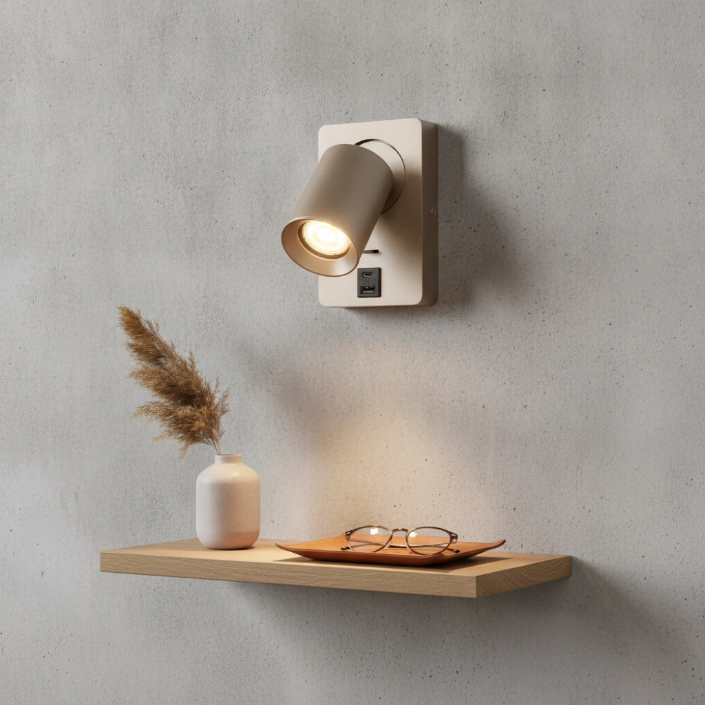 Bedlampje Megano USB champagne met USB-A en USB-C