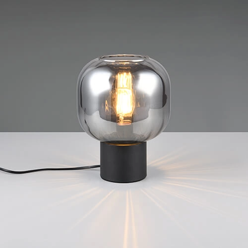 Trendy tafellamp Diva zwart met smoke glas Trendy tafellamp Diva zwart met smoke glas