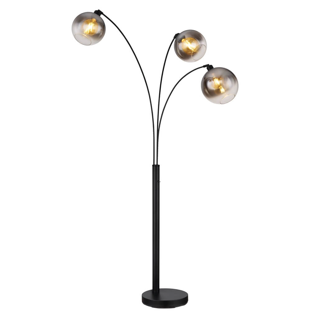 Zwarte vloerlamp Newcastle bol smoke glas 3-lichts