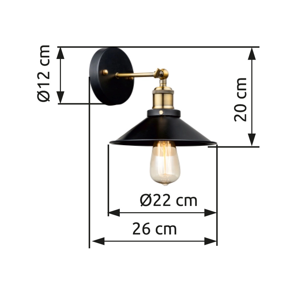 Industriele wandlamp Lenius zwart met goud Globo 9007371337194