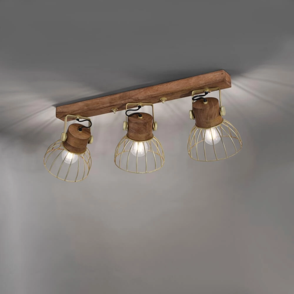 Plafondlamp Alami bruin messing 3-lichts Just Light 4043689976231