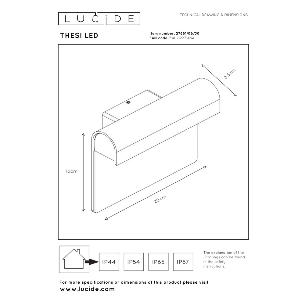 Wandlamp Thesi Led zwart met huisnummer Lucide 5411212271464