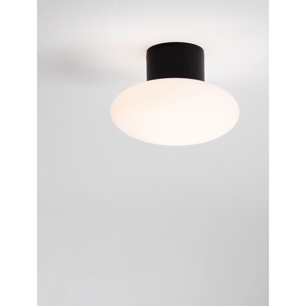 Plafondlamp Ali antraciet met ovaal wit glas