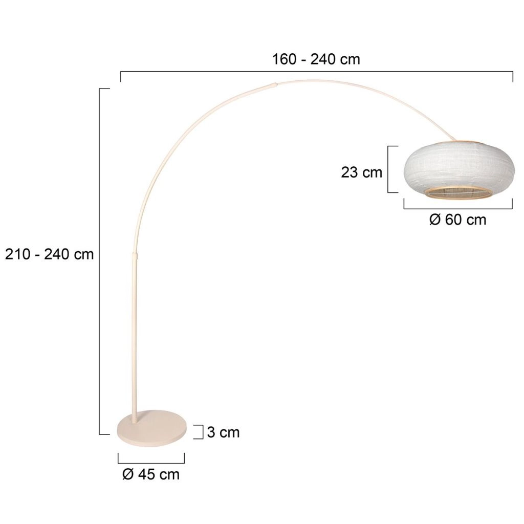 Booglamp zandbruin Silva Alba met witte kap Ø60cm Steinhauer 8712746185720