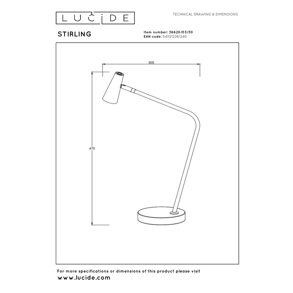 Oplaadbare tafellamp Stirling zwart Lucide 5411212361240