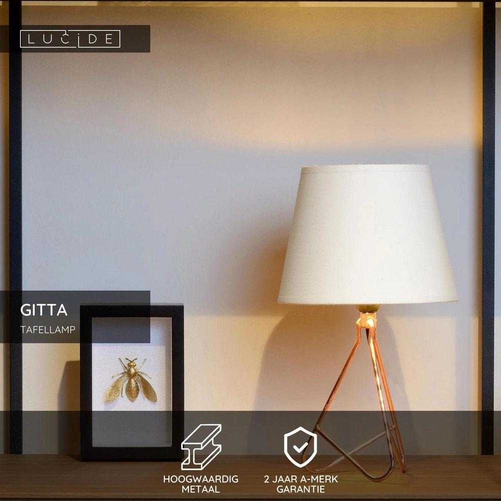 Schemerlamp Gitta koper met witte kap Lucide 5411212470089