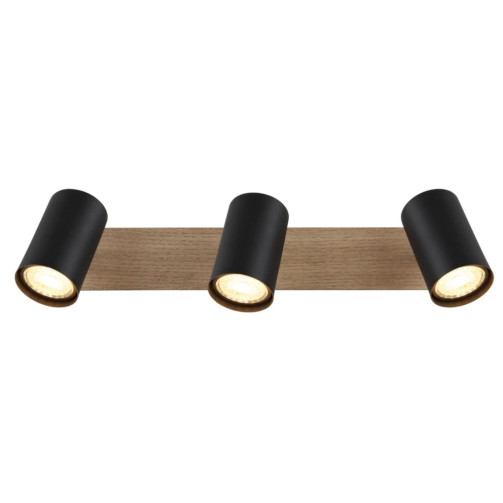 Plafondlamp Linca 3-lichts zwart met hout Globo 9007371455942