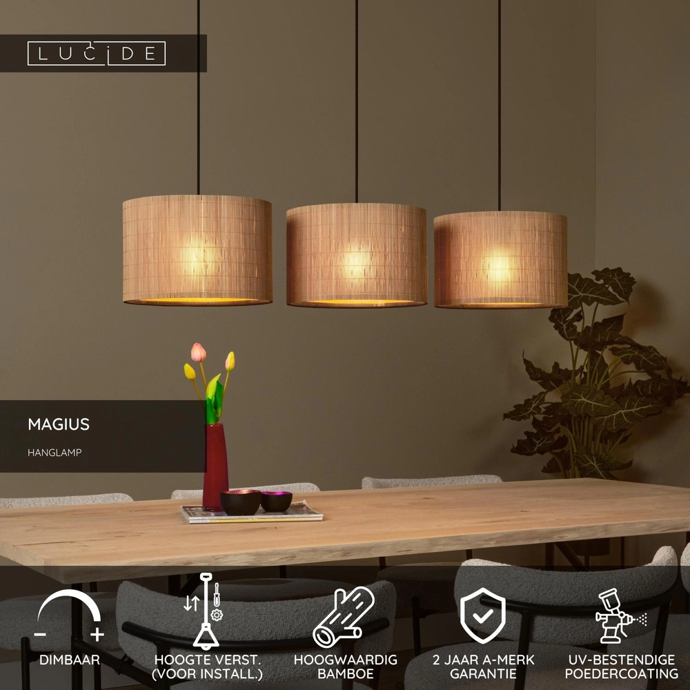 Hanglamp Magius 3-lichts rotan Lucide 5411212031693