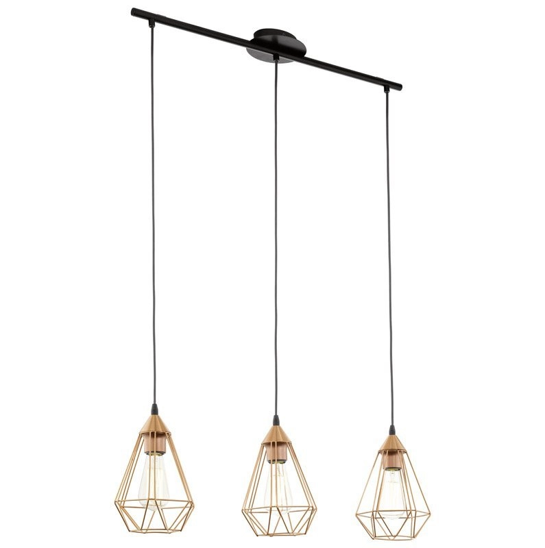 Vintage eettafel hanglamp Tarbes 3-lichts koper met zwart