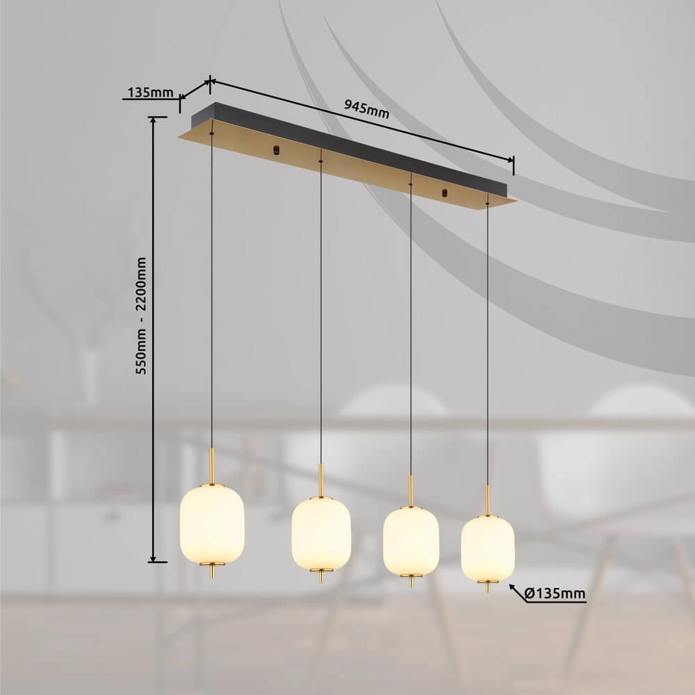 Gouden hanglamp Ewald 4-lichts wit glas Globo 9007371449583