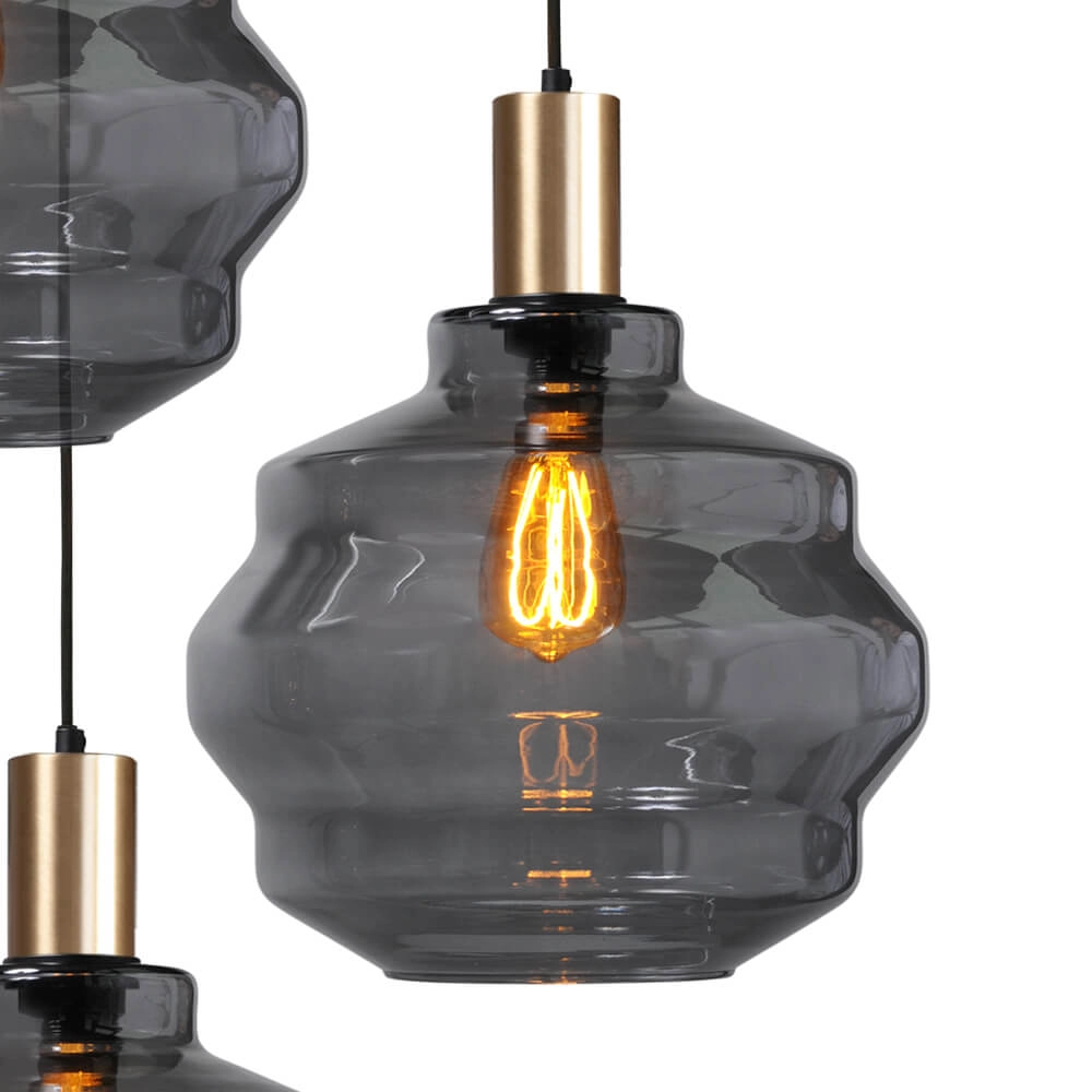 3-lichts vide hanglamp - goud - Porto met Ball smoke glazen - Ø 30cm Masterlight 8718121270753