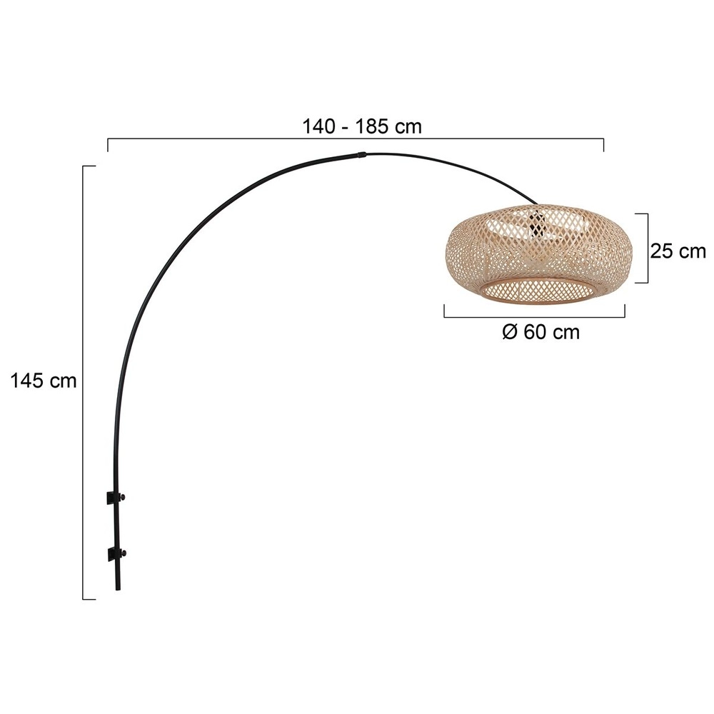 Wandlamp boog Sparkled Light zwart met rotan kap Steinhauer 8712746181982