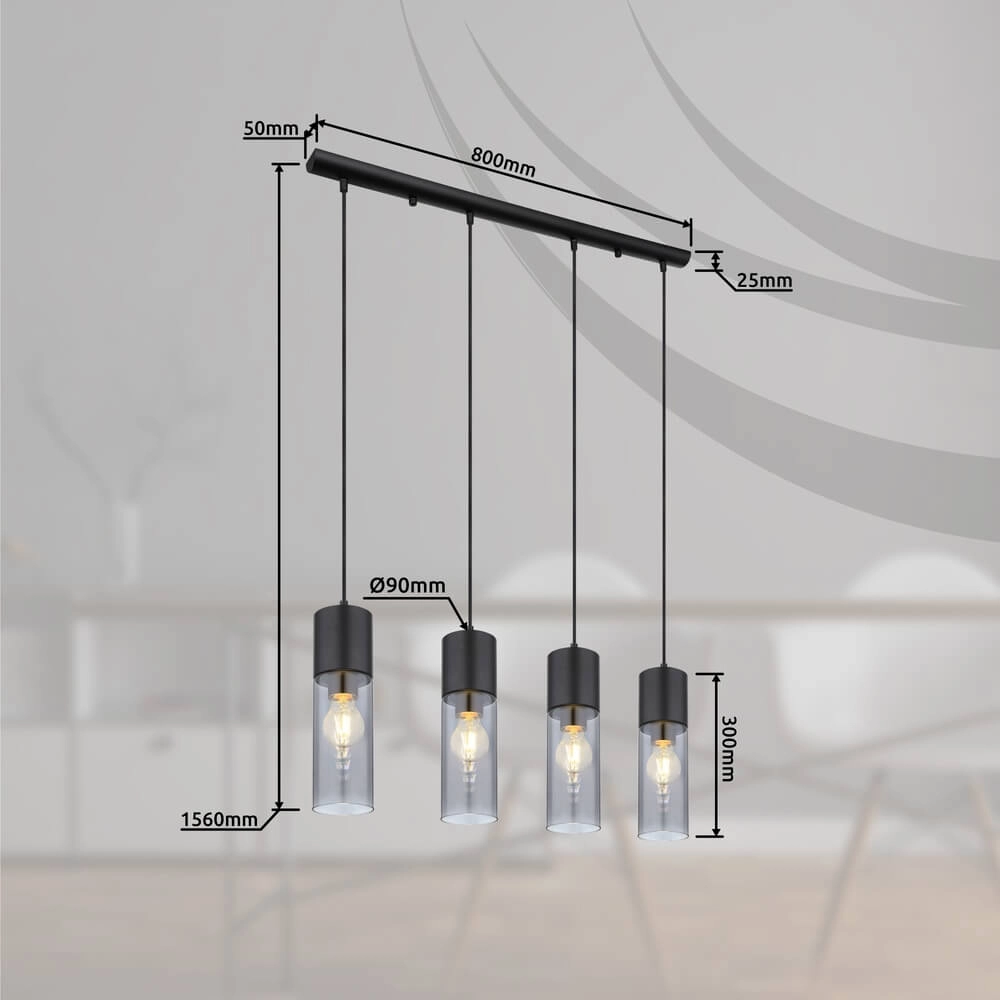 Strakke hanglamp Annika 4-lichts Globo 9007371439768