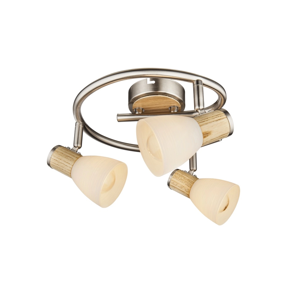 Plafondlamp Gylfi nikkel met hout 3-lichts