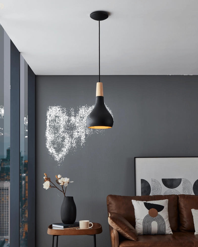 Zwarte hanglamp Sabinar Ø 18cm met hout Eglo 9008606235773