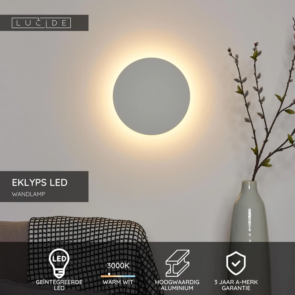 Design wandlamp Eklyps Led Ø 25cm wit Lucide 5411212460264