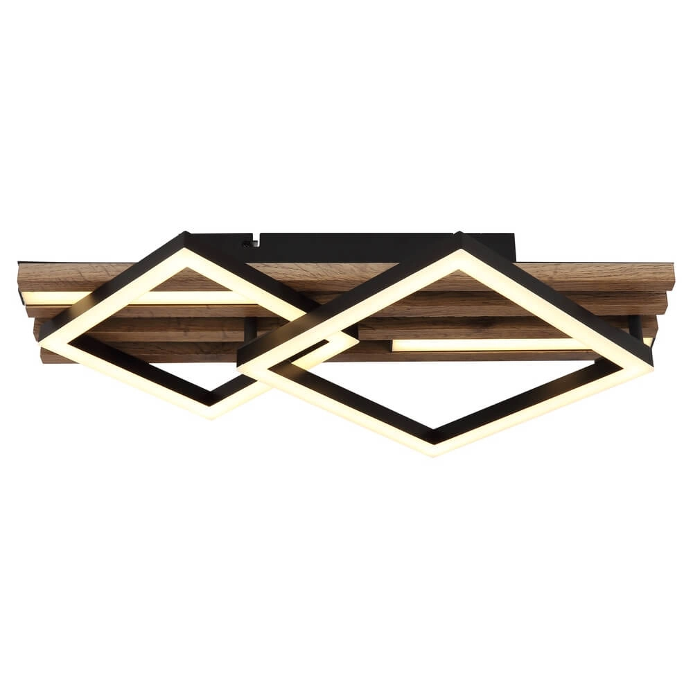 Plafondlamp Obrien zwart met hout 2-lichtst Globo 9007371512300
