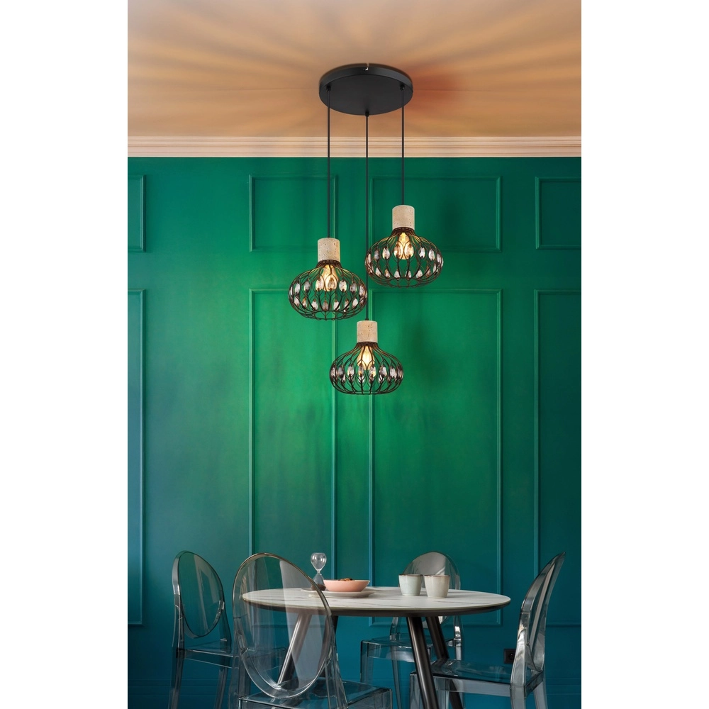 3-lichts hanglamp Dorthy landelijk zwart Globo 9007371569069