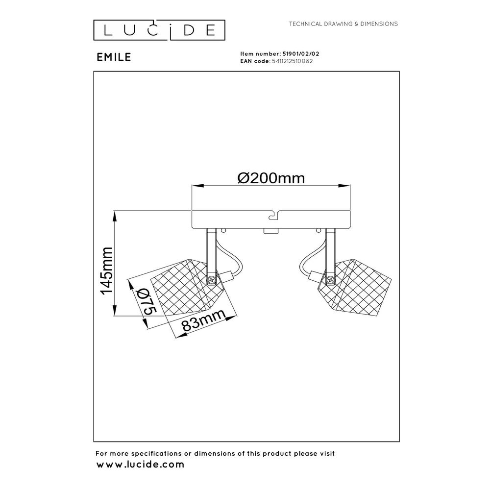 2-lichts plafondlamp Emile zwart met goud Lucide 5411212510082