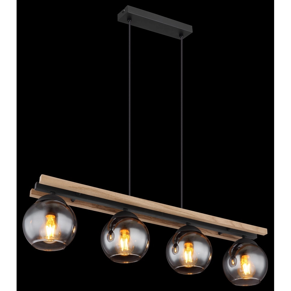 4-lichts hanglamp Conni zwart met hout Globo 9007371451739