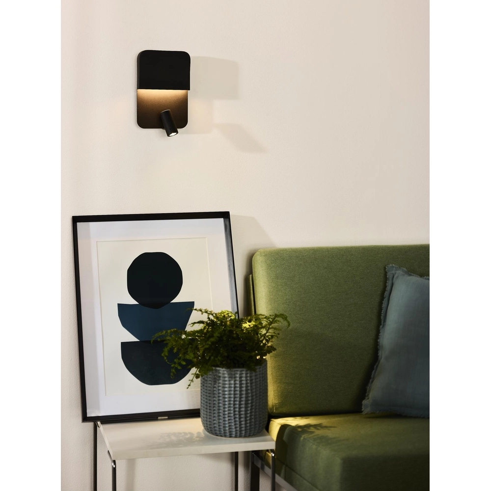 Bedlampje Boxer zwart met USB oplaadpunt Lucide 5411212791535