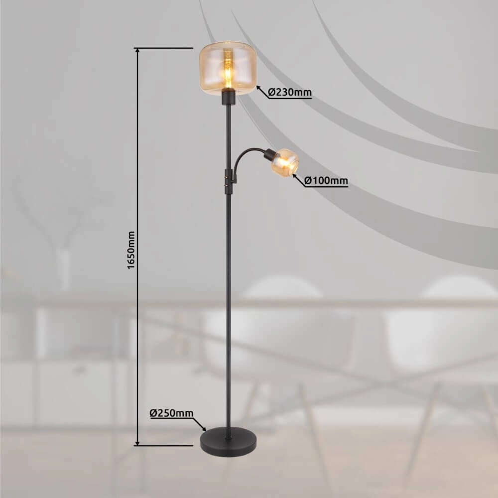Zwarte vloerlamp Giuseppe amber glas Globo 9007371441228