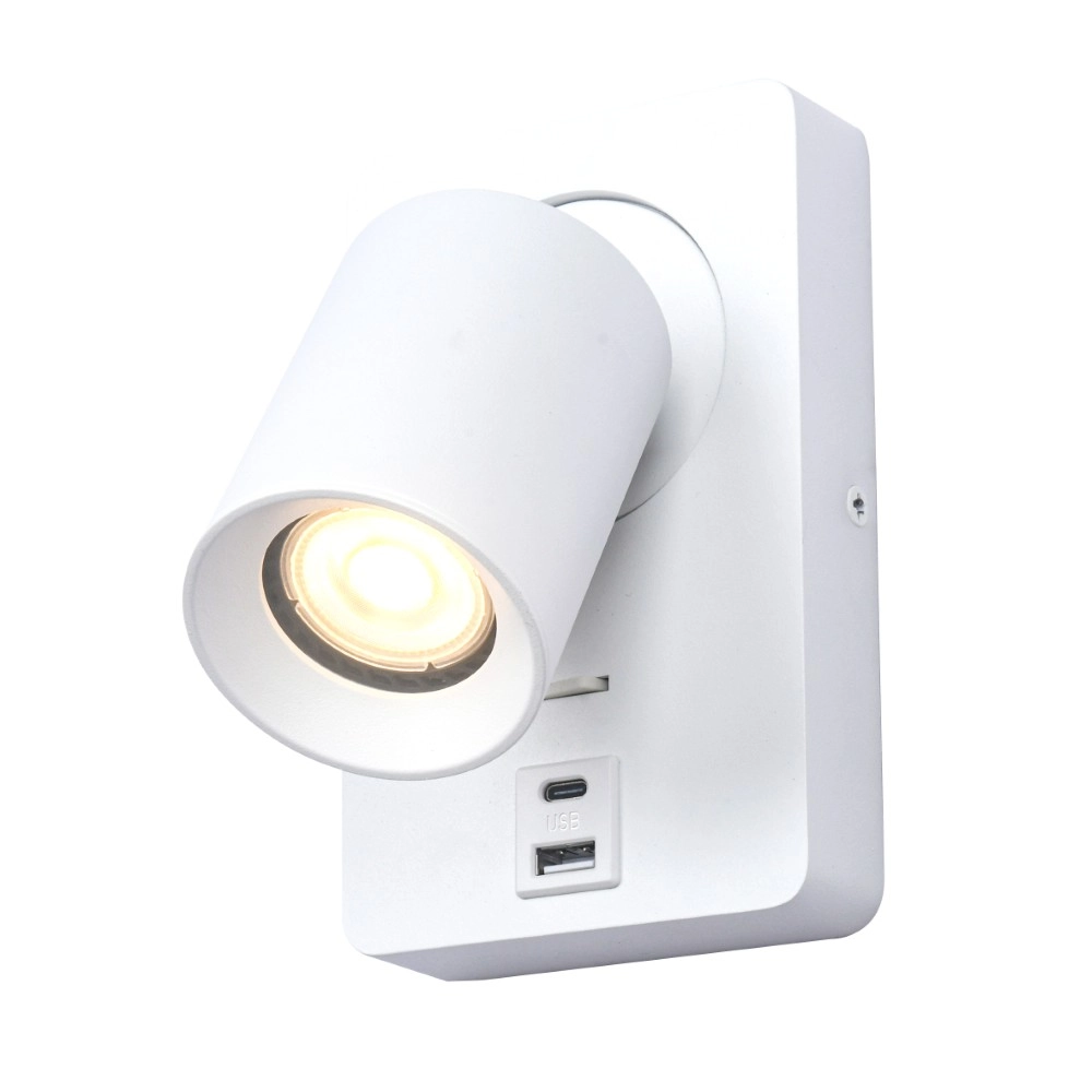 Bedlampje Megano USB wit met USB-A en USB-C Bedlampje Megano USB wit met USB-A en USB-C