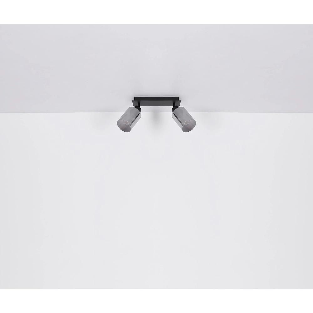 Plafondlamp Hadera 2-lichts zwart met smoke glas Globo 9007371440214