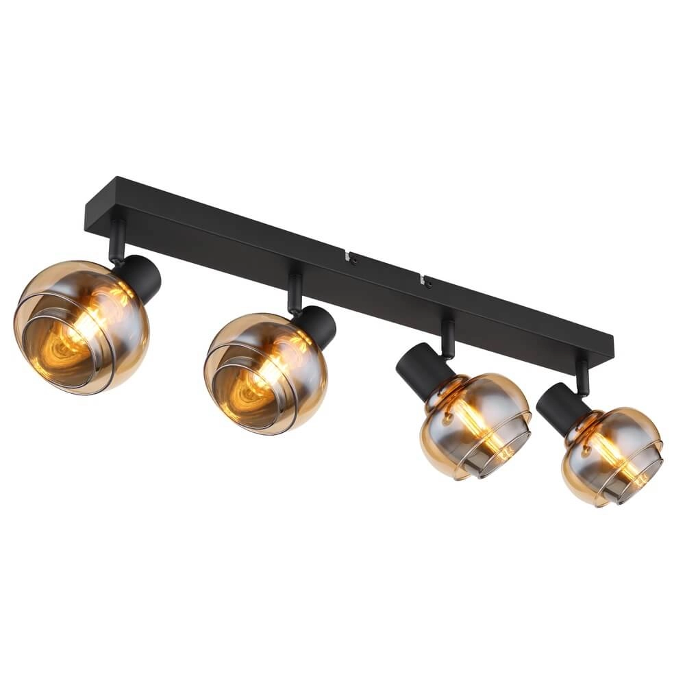 Zwarte plafondlamp Tokki 4-lichts amber smoke glas