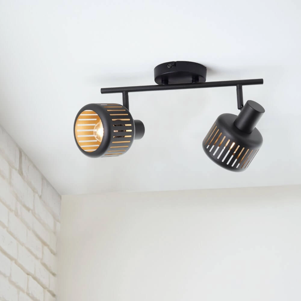 2-lichts plafondlamp Tyas zwart met goud Brilliant 4004353424328