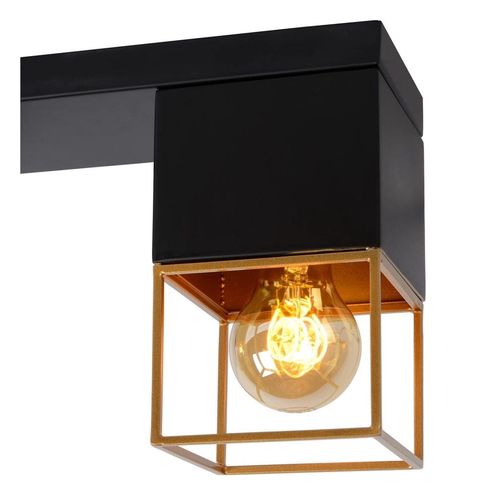 Strakke plafondlamp Rixt 3-lichts zwart met goud Lucide 5411212211064
