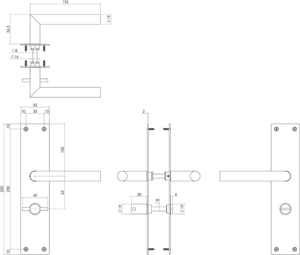 Strakke deurklink Jura WC-sluiting 63/8 zwart Intersteel 8714186489628