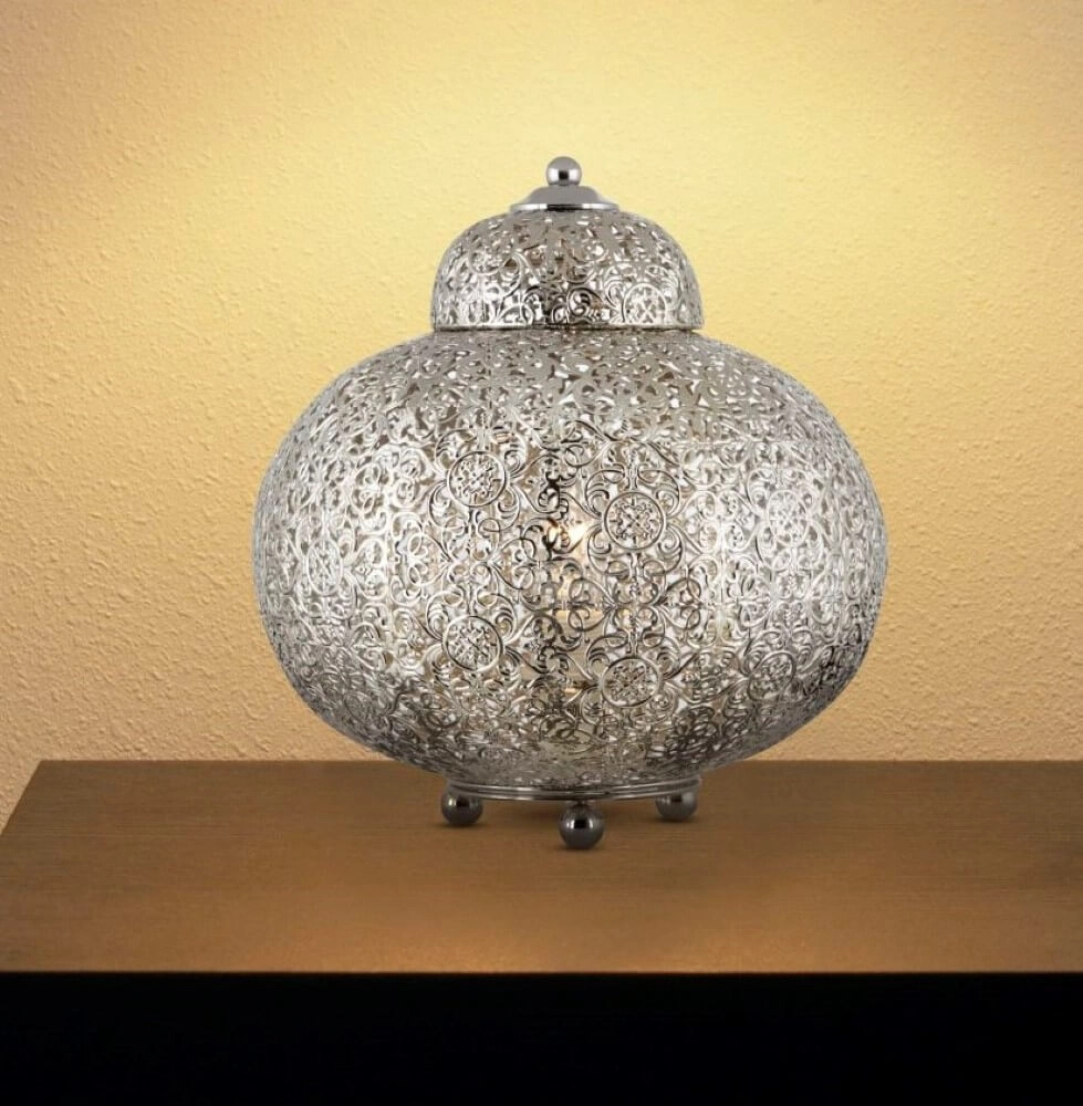 Marokaanse stijl tafellamp Fretwork RVS Searchlight 5053423025896